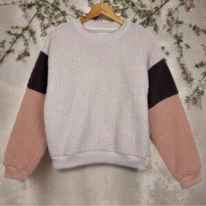 American Eagle Muted Color Block Sherpa Fleece Pullover Cozy Soft Sweatshirt S